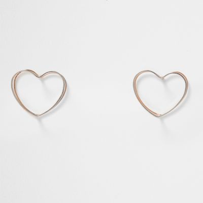 Silver and rose gold tone heart earrings